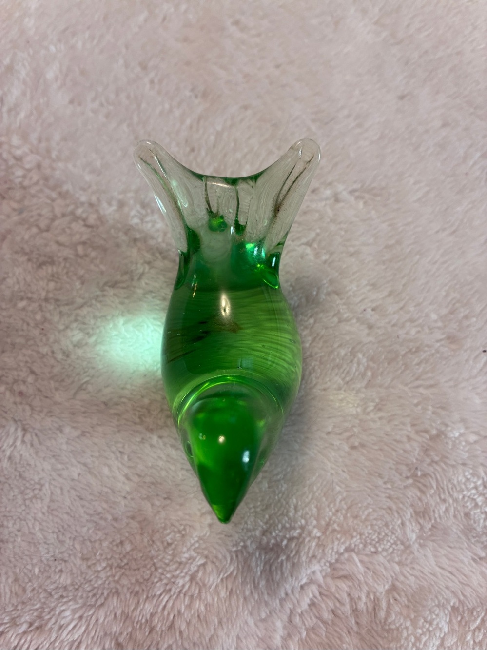 Vintage Hand Blown Green Art Glass Bird Paperweight Figurine Mid Century